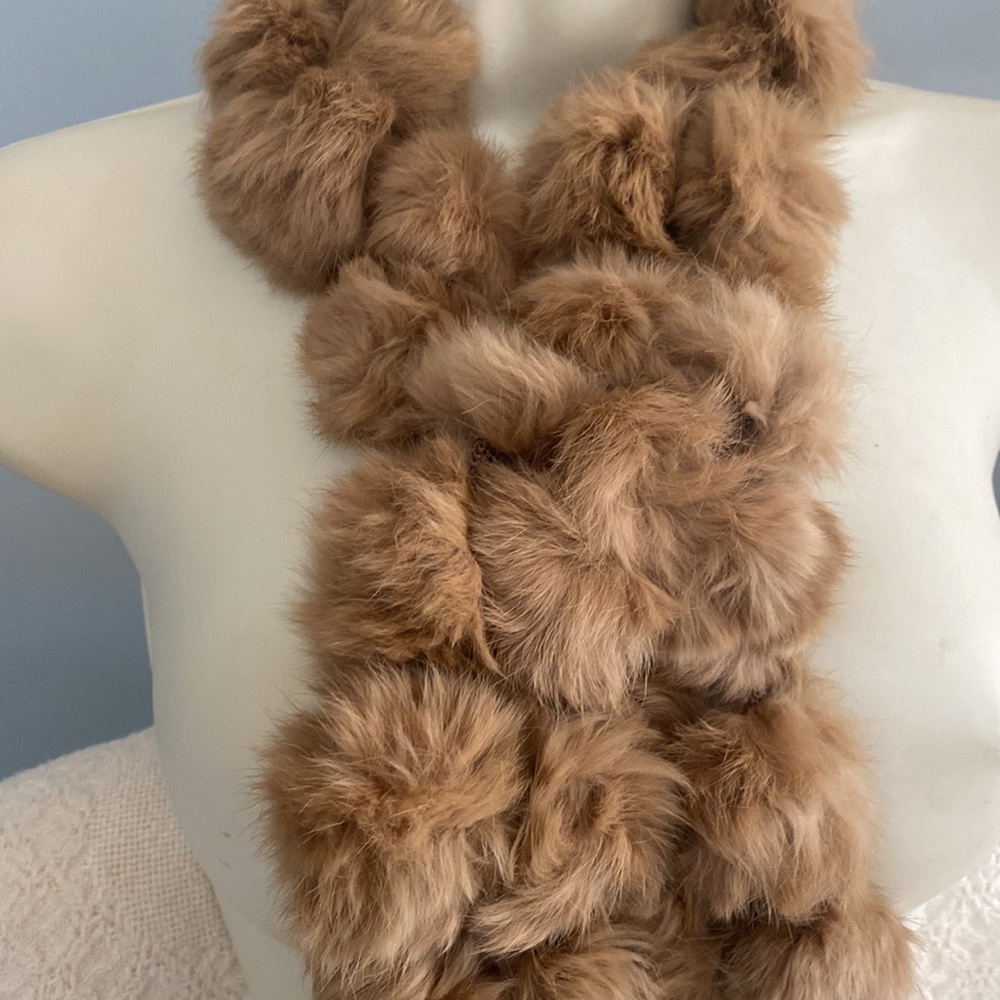 Pon-pons scarf real rabbit fur fun soft 46” by 3.5”